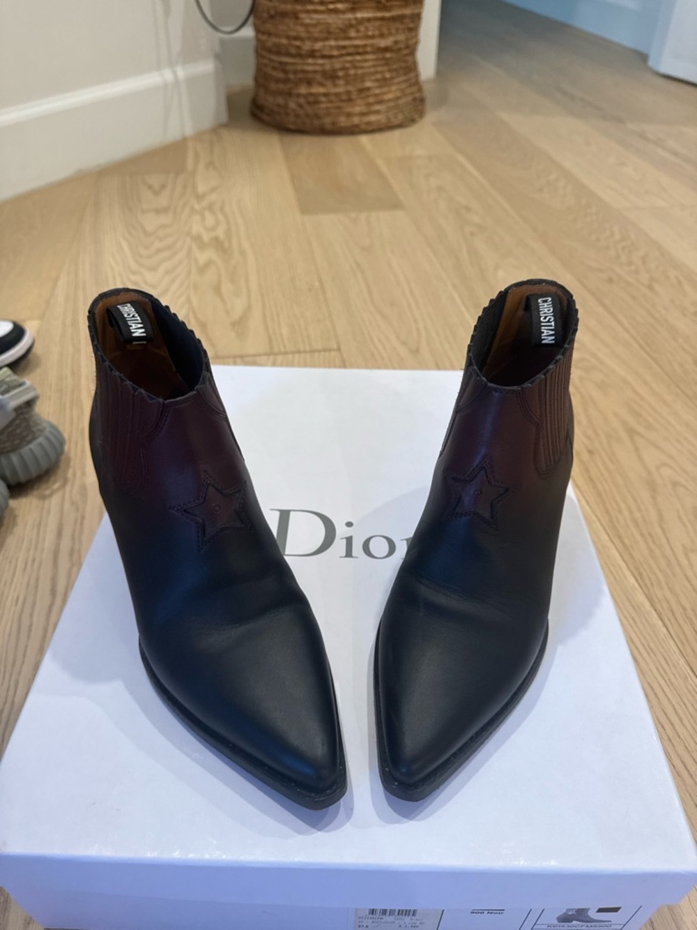 Dior Black burgundy Leather Pointed Ankle Booties 37.5
